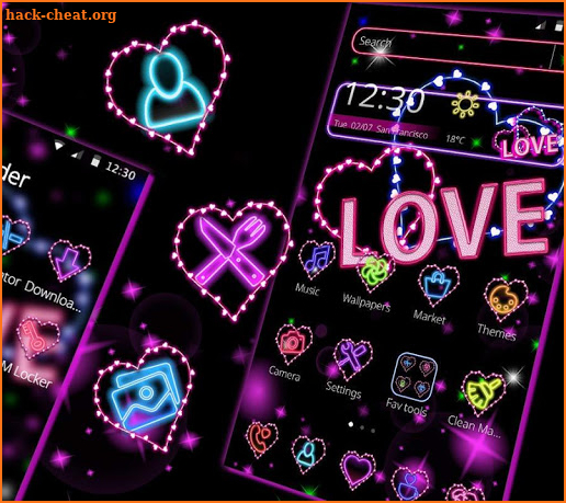 Neon Light Love Hearts Theme screenshot