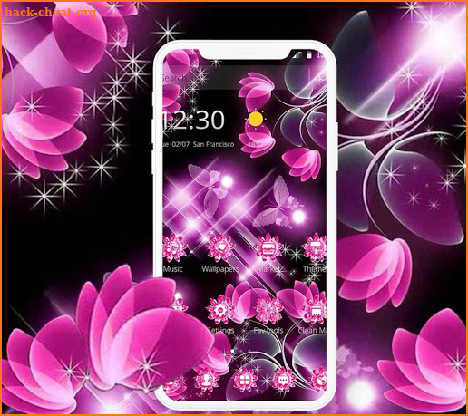 Neon Pink Black Butterfly Flower Theme screenshot