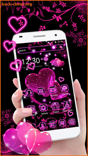 Neon pink heart theme screenshot