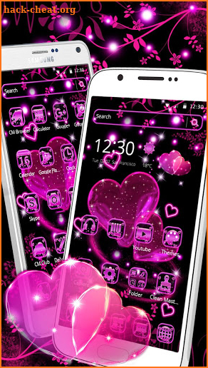 Neon pink heart theme screenshot