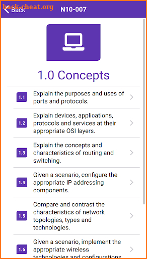 Network+ N10-007 Exam Objectives screenshot