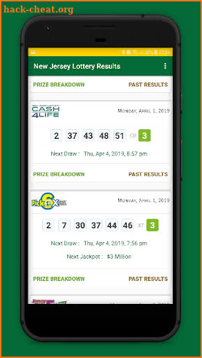 New Jersey Lottery Results screenshot