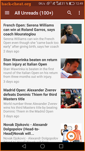 News Tennis Roland Garros 2018 screenshot