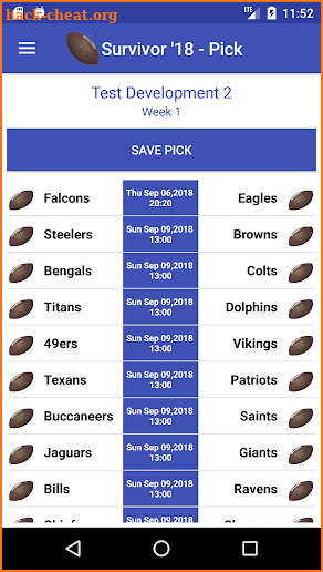 NFL Survivor 2018 screenshot