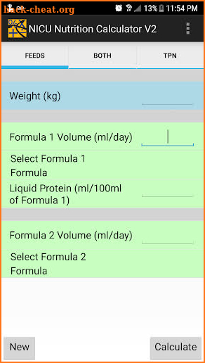 NICU Nutrition Calculator V2 screenshot