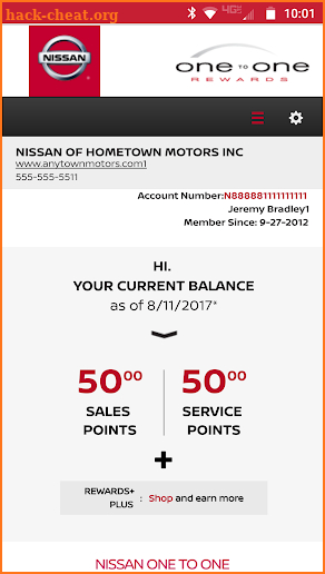 Nissan One To One Rewards screenshot