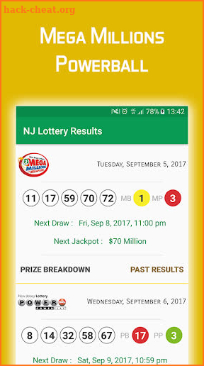 NJ Lottery Results screenshot