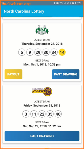 North Carolina Lottery Results screenshot