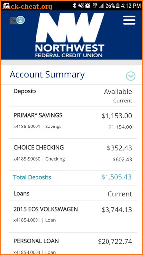 Northwest Federal’s Mobile Banking screenshot