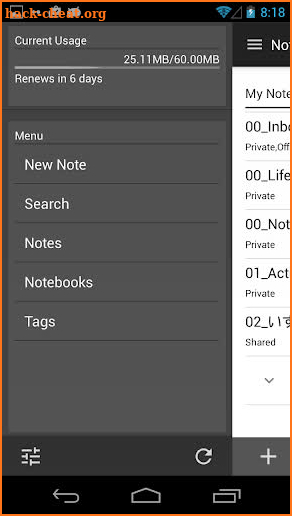 Notebook+ "Evernote" client application. screenshot