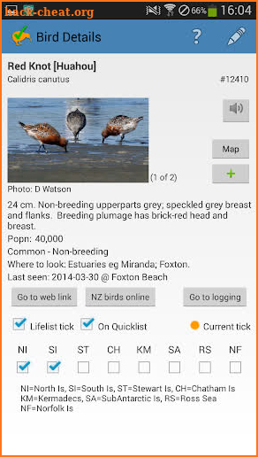 NZ Birding Checklist screenshot