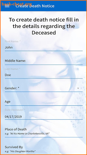 Obituary Application screenshot