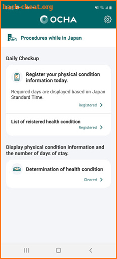 OCHA - Checkin & Health report screenshot