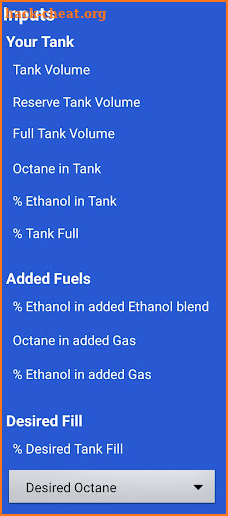 Octane and Ethanol Calculator screenshot