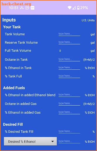 Octane and Ethanol Calculator screenshot
