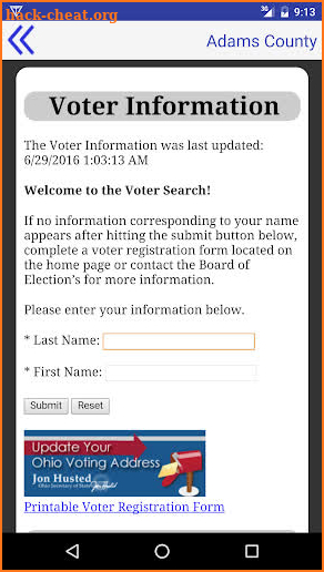 Ohio Voter Information screenshot