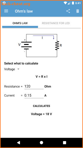 Ohm's Law - Electronics calculations screenshot