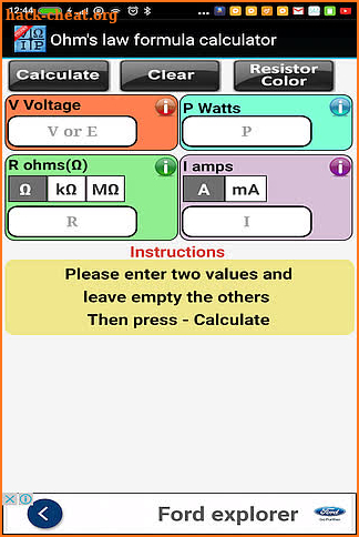 Ohm's law formula calculator screenshot