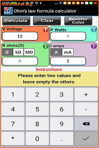 Ohm's law formula calculator screenshot