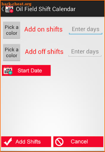 Oil Field Shift Calendar screenshot