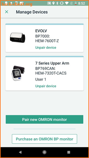 OMRON connect US/CAN screenshot
