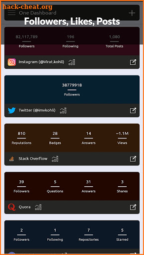 One Dashboard - Follower and Likes Tracker screenshot