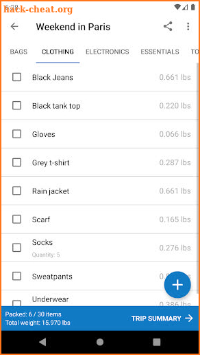 OneBag: Packing List Organizer screenshot