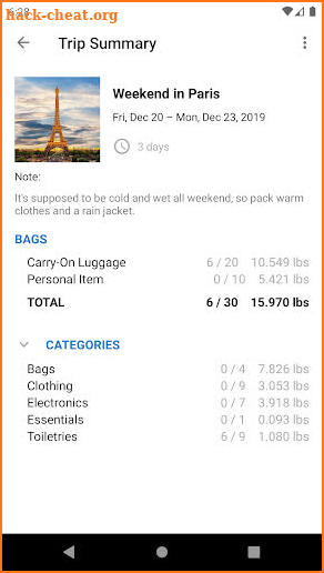 OneBag: Packing List Organizer screenshot