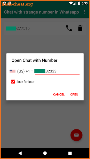 Open with WHatsapp Chat screenshot