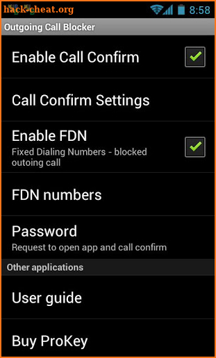 Outgoing Call Blocker ProKey screenshot