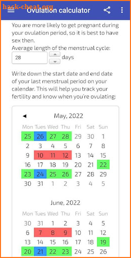 Ovulation calculator calendar screenshot