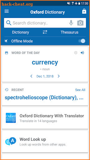 Oxford Dictionary of English & Thesaurus screenshot
