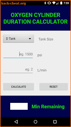 Oxygen Duration Calculator screenshot