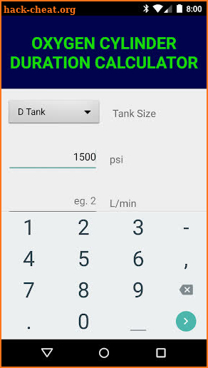 Oxygen Duration Calculator screenshot