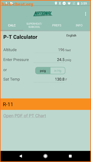 P-T Calculator screenshot