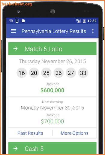 PA Lottery Results screenshot