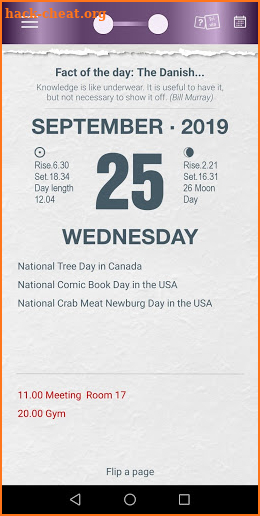 Page-a-Day calendar, holidays, history trivia quiz screenshot