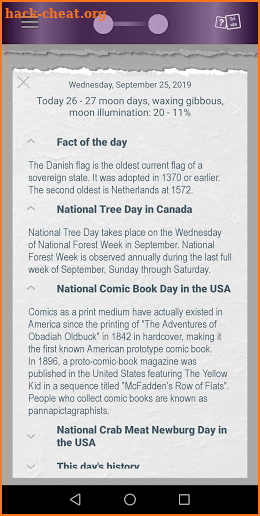 Page-a-Day calendar, holidays, history trivia quiz screenshot