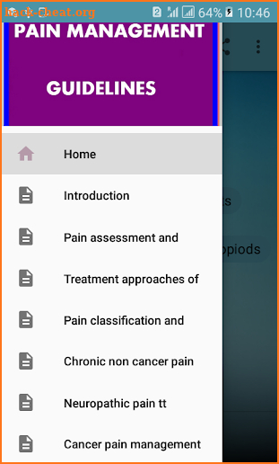 Pain management guidelines screenshot