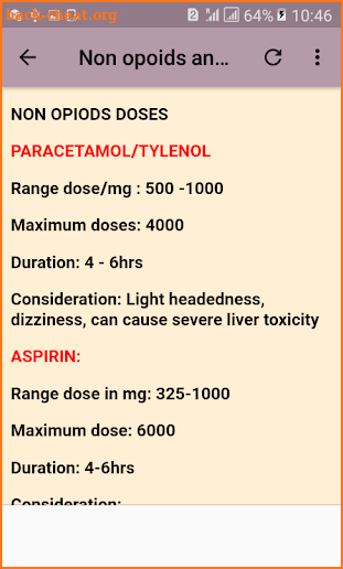 Pain management guidelines screenshot