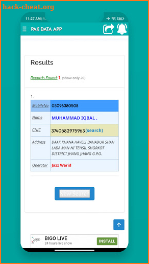 Pak E Services Sim Owner Details & Pak Data Info screenshot