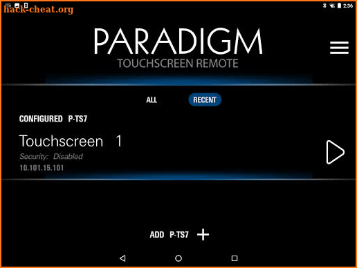 Paradigm Touchscreen Remote screenshot