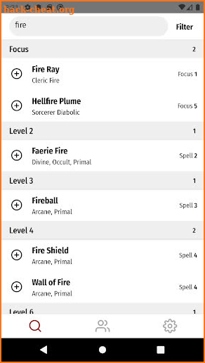 Pathfinder 2e Spell List screenshot