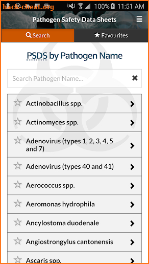 Pathogen Safety Data Sheets screenshot