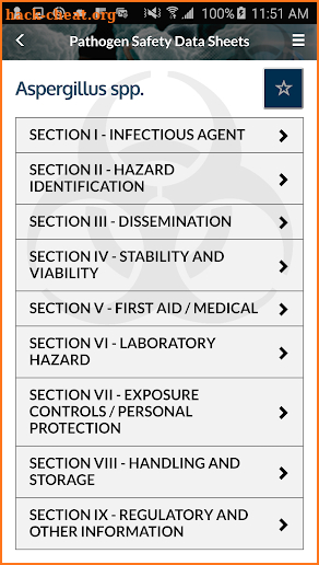 Pathogen Safety Data Sheets screenshot