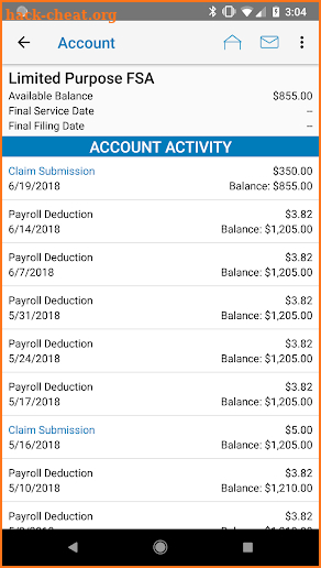 Paylocity Benefit Account screenshot