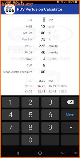 PDS Perfusion Calculator screenshot