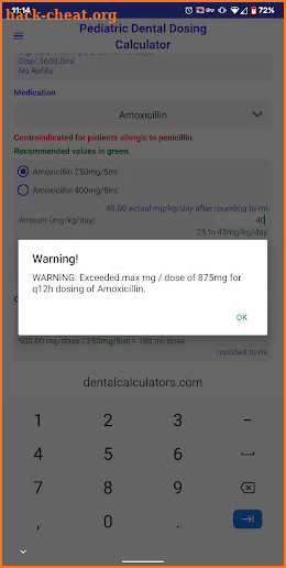 Pediatric Dental Dosing Calculator screenshot