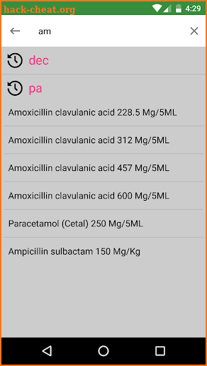 Pediatric doses calculator screenshot