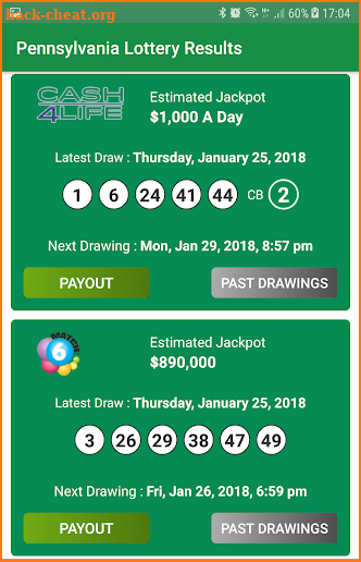 Pennsylvania Lottery Results screenshot